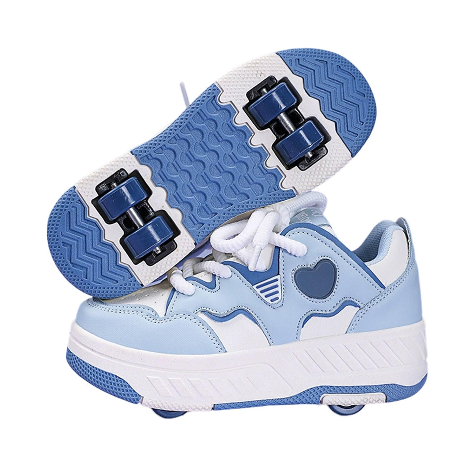 Surwin Chaussures roulettes Enfant, Style Cœur d'amour Chaussures de Skateboard Fille Garçon avec 4 Roues Désign à Lacets Basket à roulettes 2 en 1 Sneakers Roller Respirant