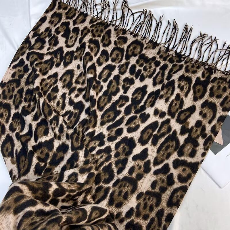 Winter Classic-Leopard-Scarf for Women - Soft Warm Faux-Cashmere Shawl Wrap Scarves with Tassels(28' X 71'')4