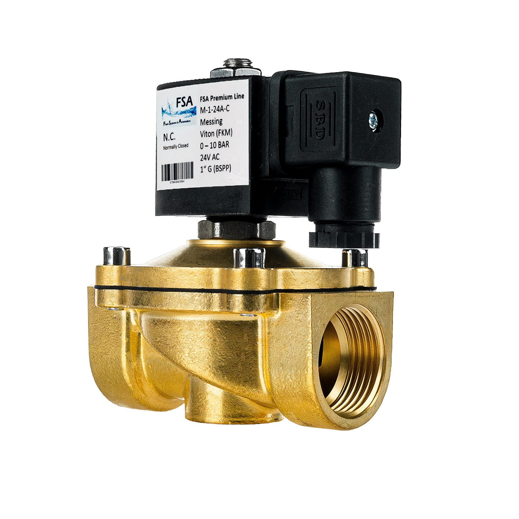 FSA Elettrovalvola in Ottone 1" 24V AC 0-10 bar Viton normalmente chiusa