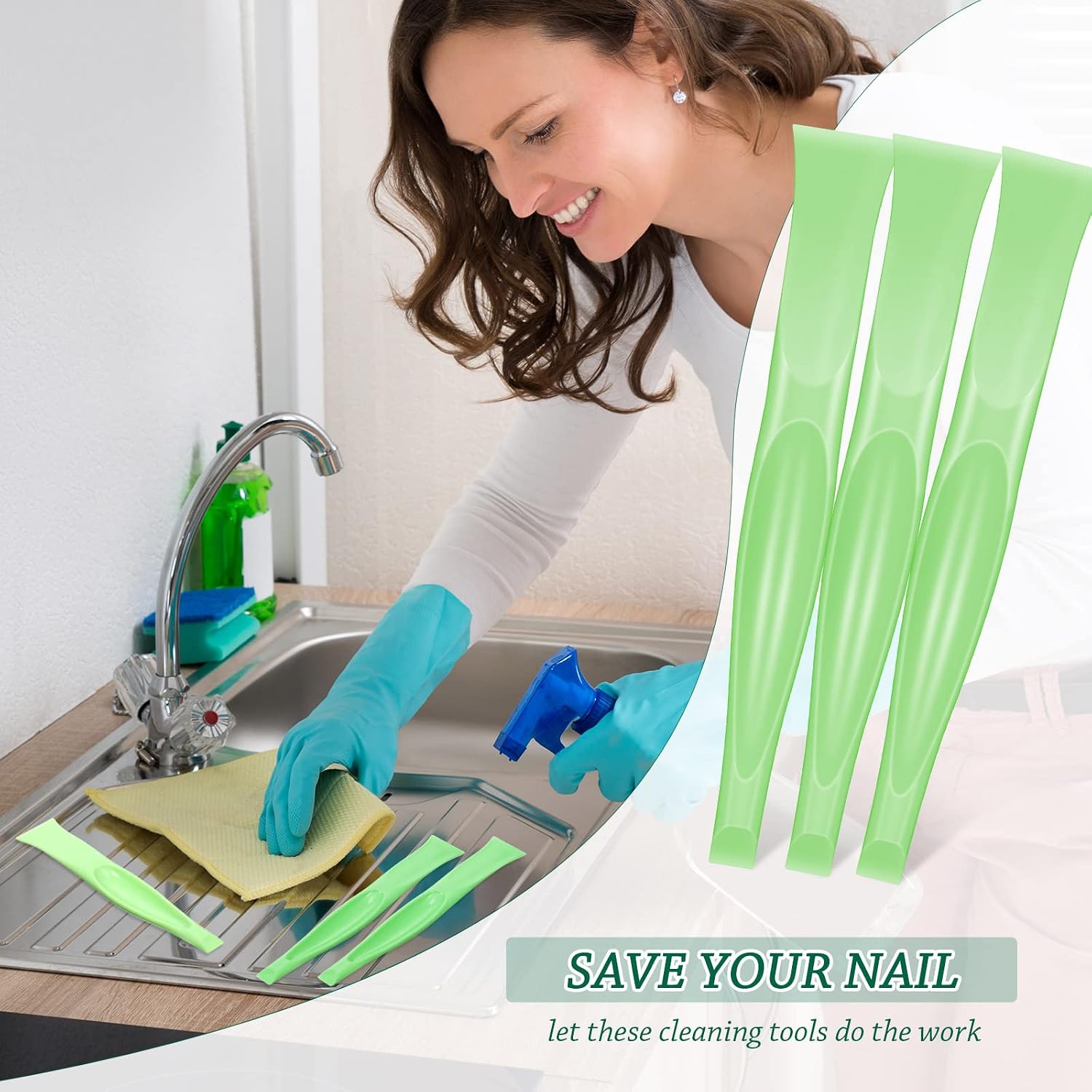 Non-Scratch Plastic Scraper Tool Carbon Fiber Plastic Cleaning Scraper Tool Pen-shaped Scraper Tool Stiff Scraper Cleaning Tool for Kitchen Sticker Scratch Cleaning (6, Green)