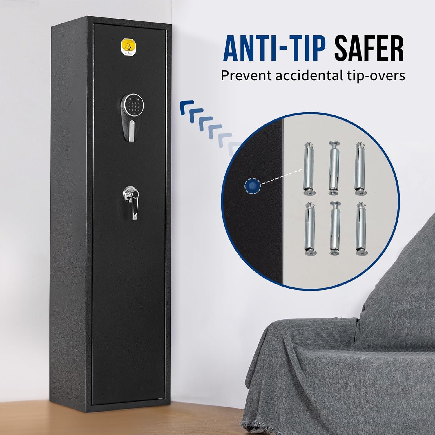 BlackSmith 6 Long Gun Safe for Rifle Pistols Home - Quick Access Handgun Safe with Keys Keypad Wall Mount Large Gun Cabinet with Pistol Rack Pockets Rifle Racks Ammo Storage