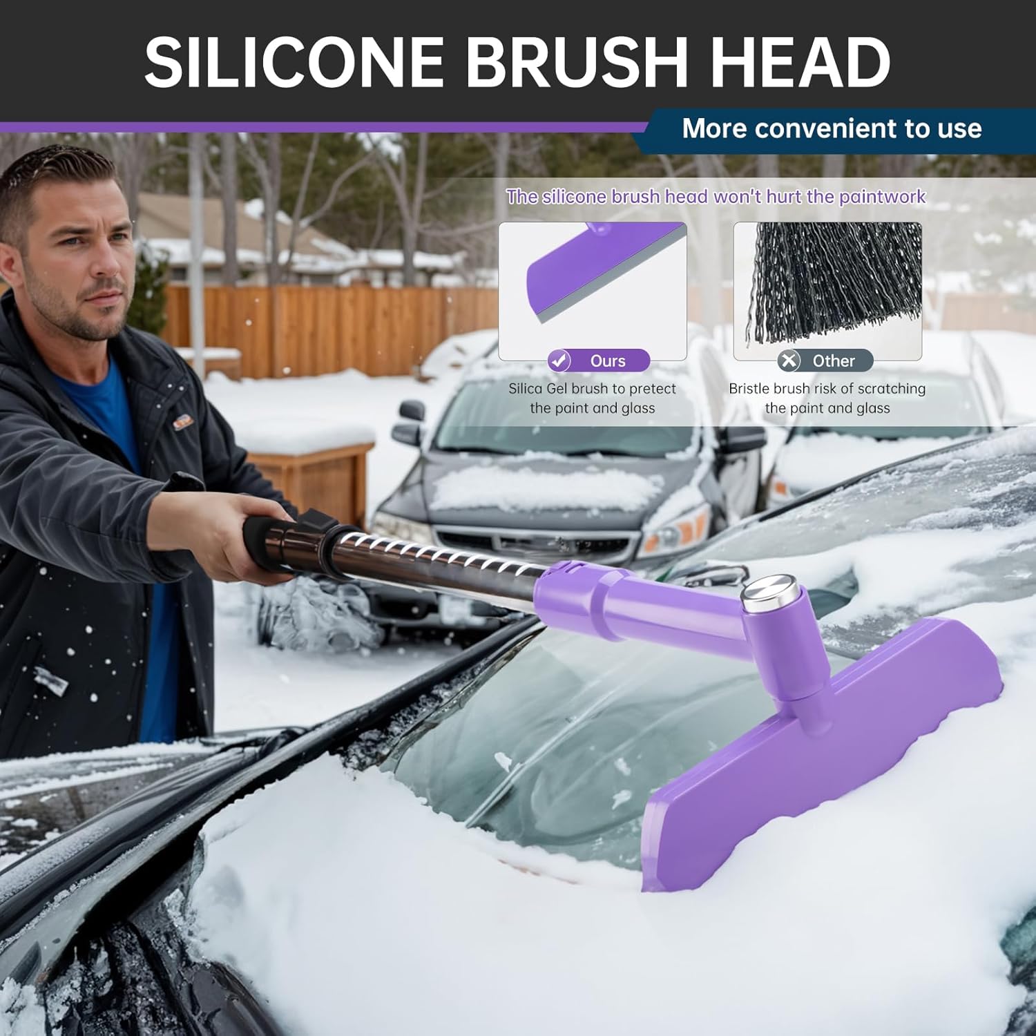 REALYOU 49.2" Snow Brush & Ice Scraper for Car Windshield, Upgraded Extendable Snow Brush with 360° Pivoting Brush Head and Foam Grip for Car Auto Truck SUV