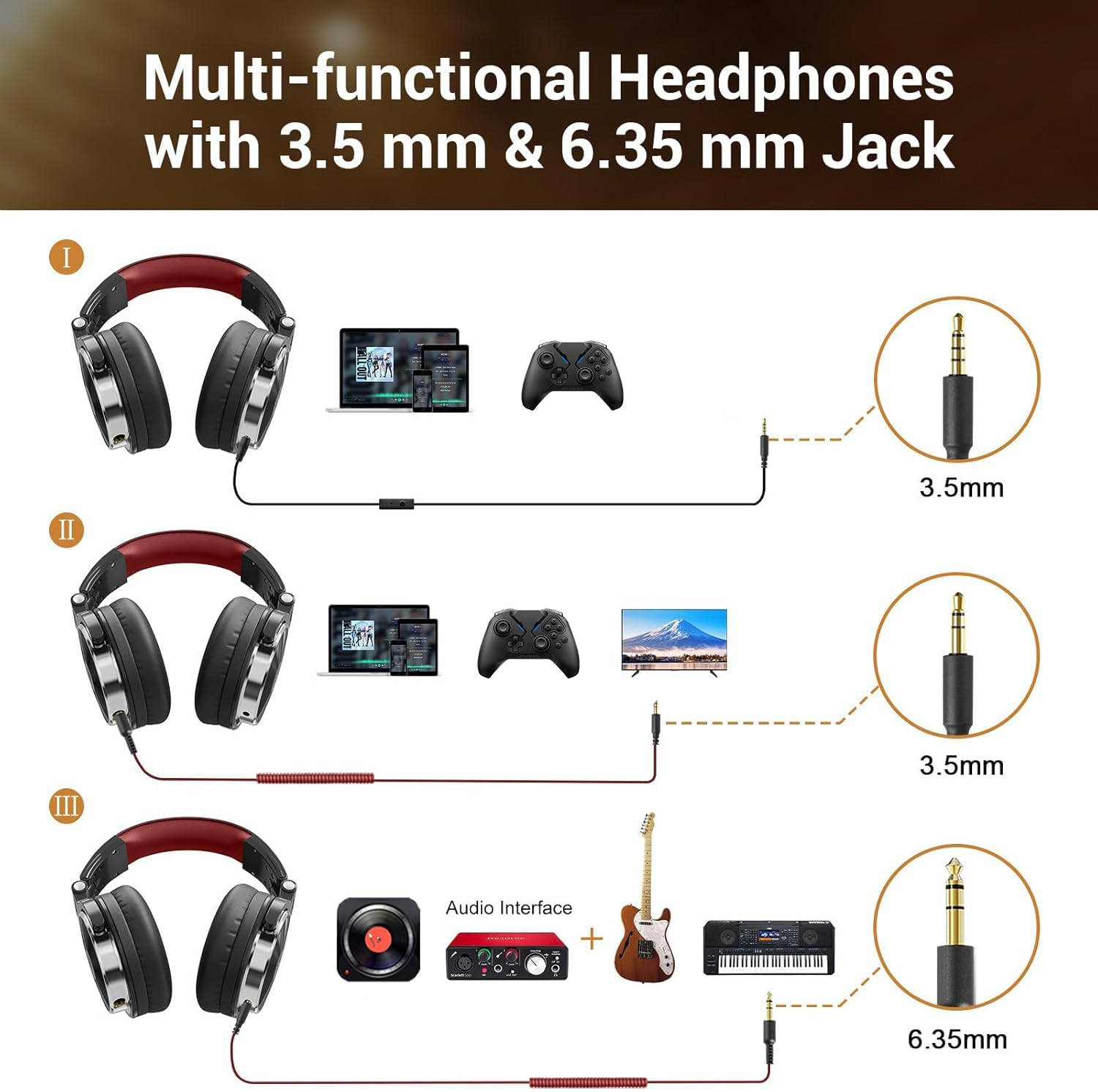 OneOdio - Auriculares cerrados, de DJ, para control y mezcla, de piel protegida, aislamiento acústico, movimiento giratorio de 90°, estéreo, portátiles, para cubrir las orejas