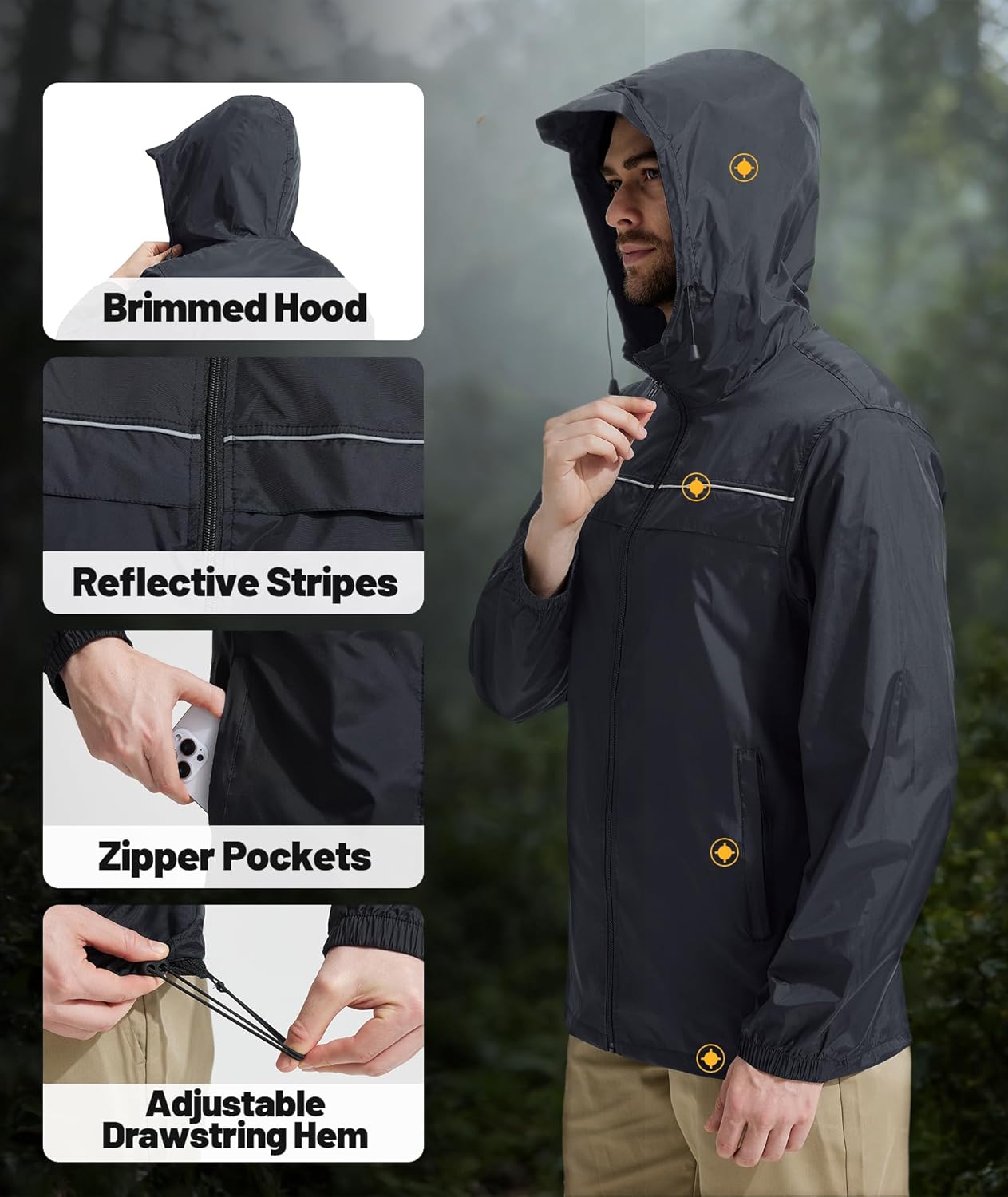 SWISSWELL Mens Rain Jacket & Coats Packable Lightweight Waterproof Windbreaker Hooded for Golf Cycling Hiking - Image 7