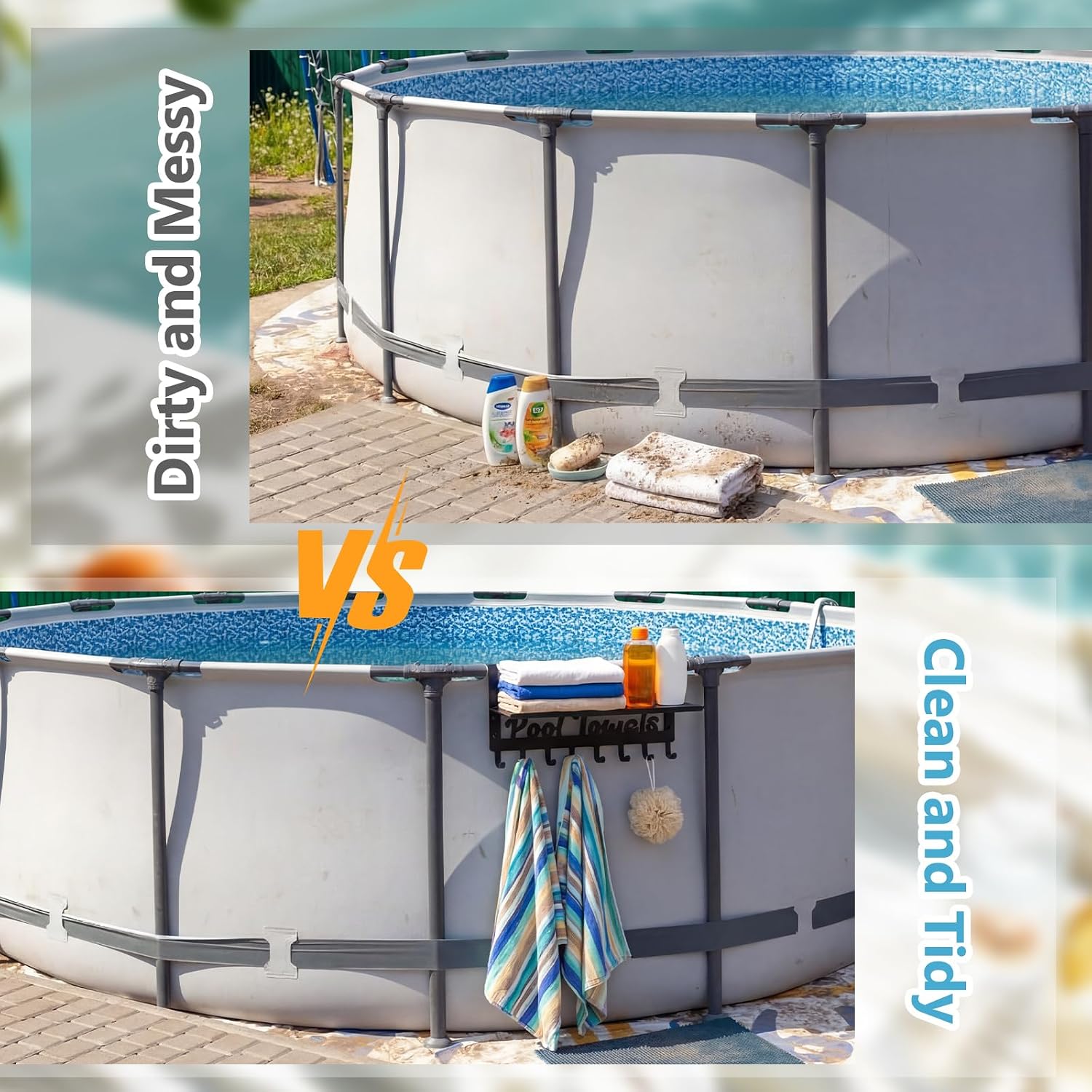 Chunful Pool Towel Rack for Outdoor, Hang Towel Hooks Holder for Side of Pool Outside, 8 Hooks, Heavy Duty Steel Hanger Organizer for Beach Ground Accessories Bathroom Robe, Bag, Coat, Swimsuit