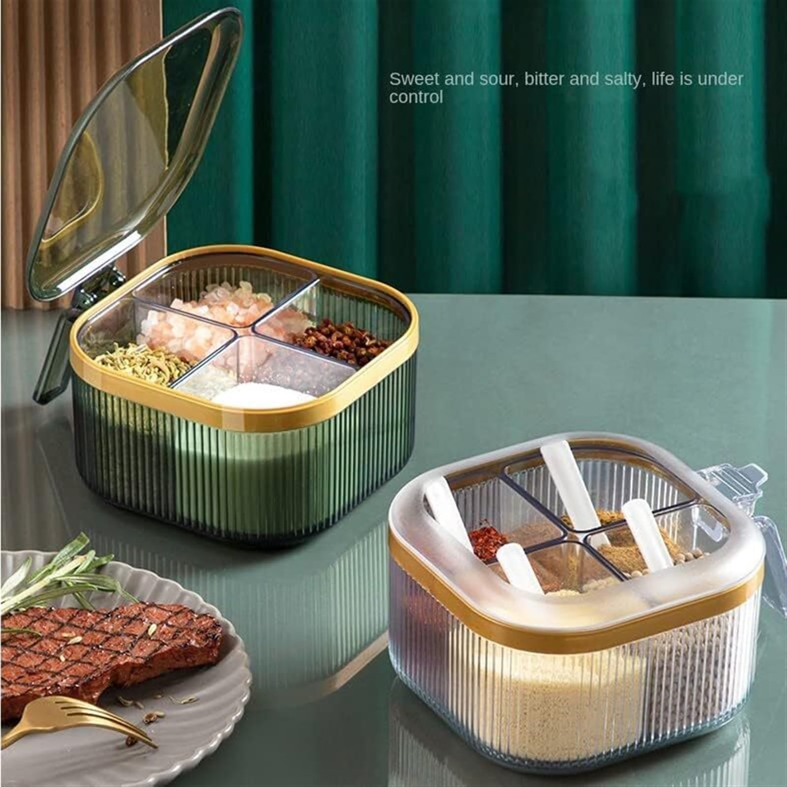 Pots d'assaisonnement, boîte à épices, ensemble de combinaison de boîtes d'assaisonnement, pots à condiments de cuisine à domicile, réservoir de sel Msg, boîte de rangement multi-grilles for sucrier,