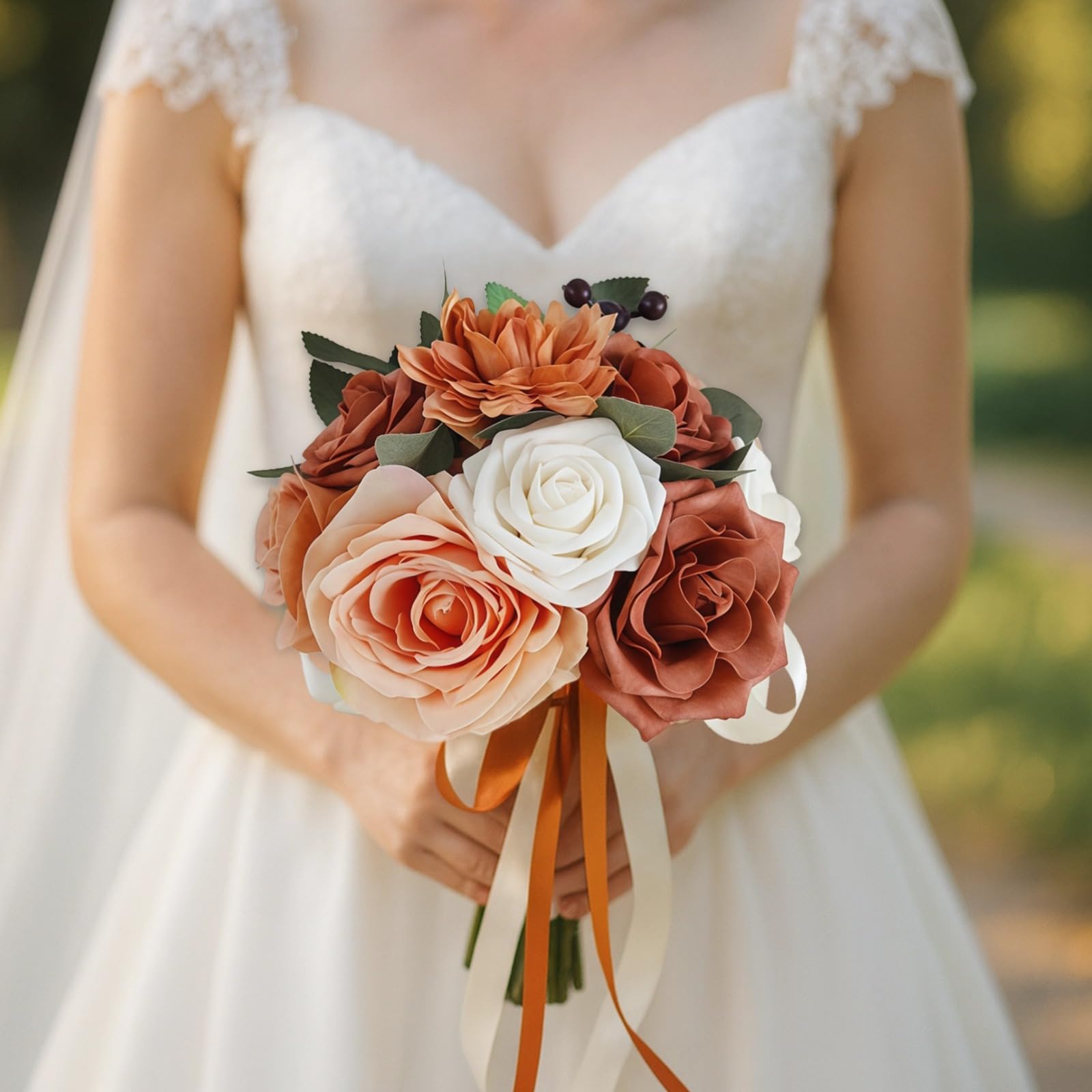 Brautstrauß Kunstblumen für Hochzeit, Braut und Brautjungfer, Real Touch Blumen für Zeremonie und Foto-Requisiten, Boho Hochzeitsdeko