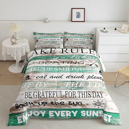 Juego de edredón de reglas del lago, juego de ropa de cama de lago para casa de lago, juego de ropa de cama tamaño King para decoración de cabaña de