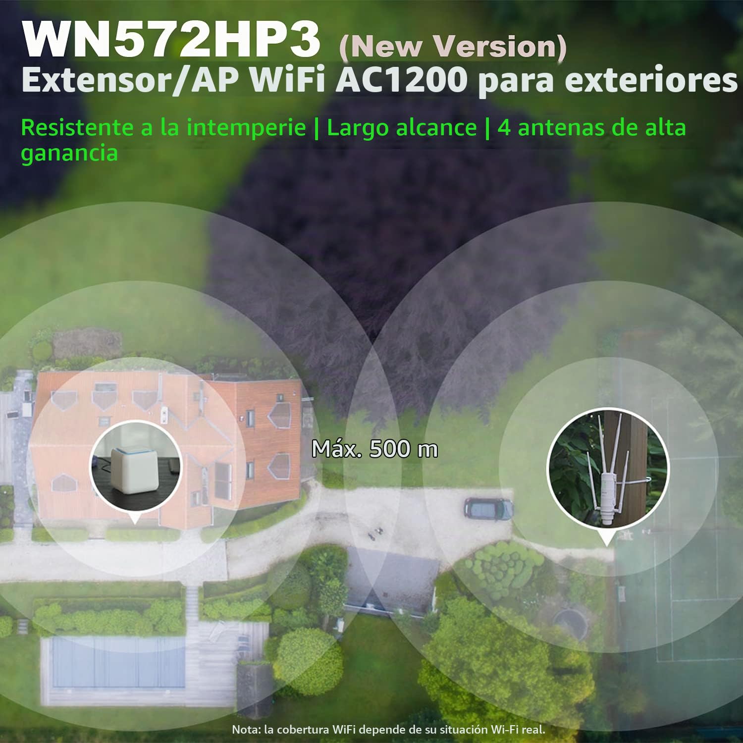 Dual-Band 2.4+5G 1200Mbps Outdoor Punto de Acceso/Repetidor WiFi Potente/Inalámbrico Amplificador WiFi/Extender Malla WiFi Exterior (WN572HP3, 1xGigabit PoE LAN-Port, 4 Antenas externas)