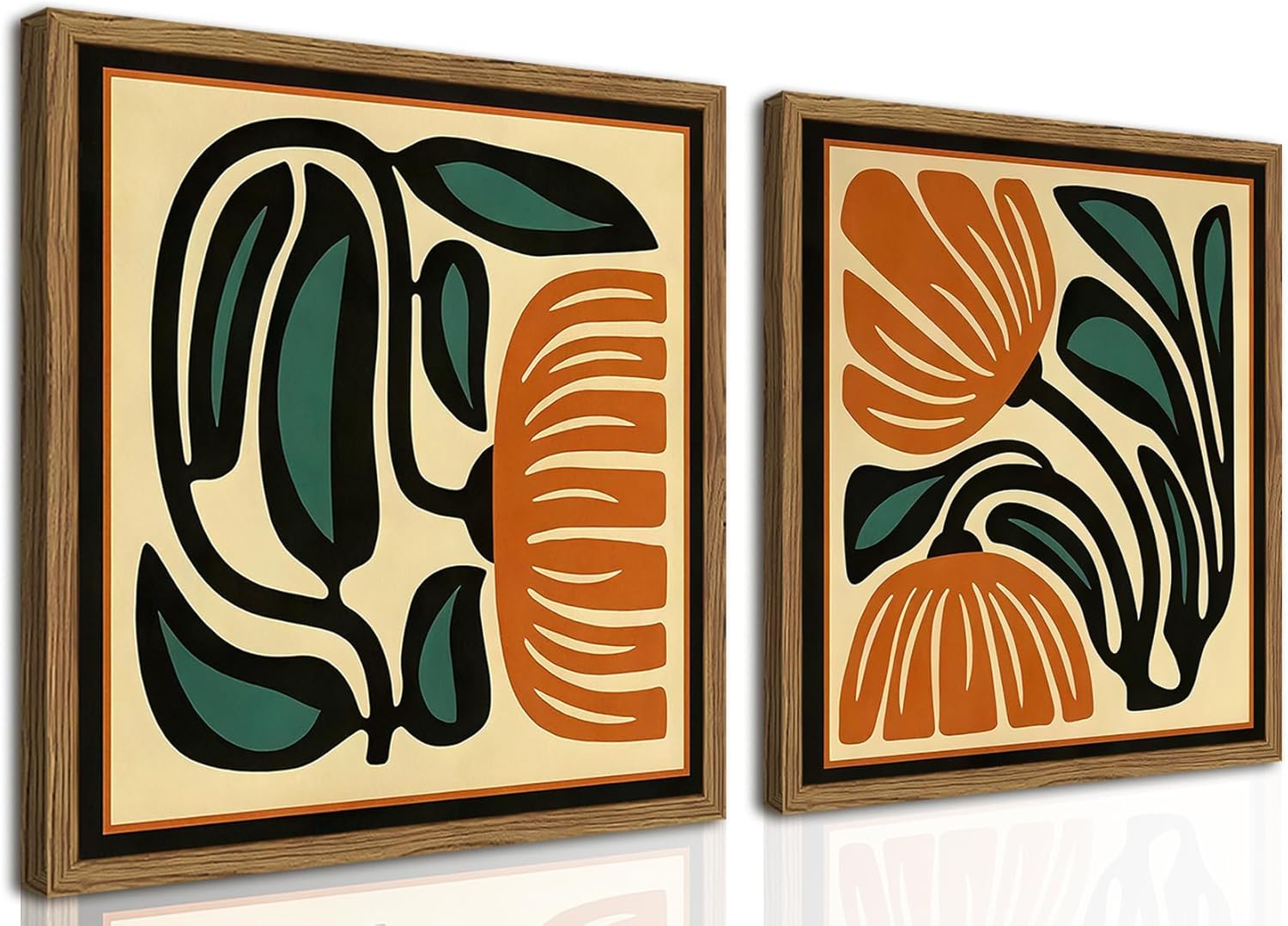 Mid Century Floral Wall Art Set of 3, Modern Abstract Botanical Wall Decor Picture, Vintage Boho Eclectic Plant Canvas Prints Paintings for Bedroom Living Room 12x16 inch Framed