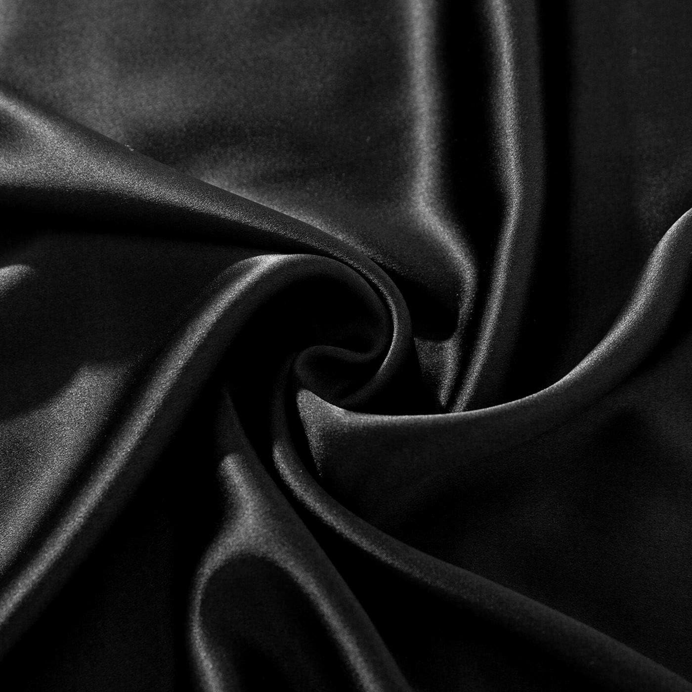THXSILK Silk Fitted Sheet 25 Momme, 16 Inch Deep Pocket Bottom Sheet, Top Grade Mulberry Silk, Luxurious and Comfortable (Black, King)
