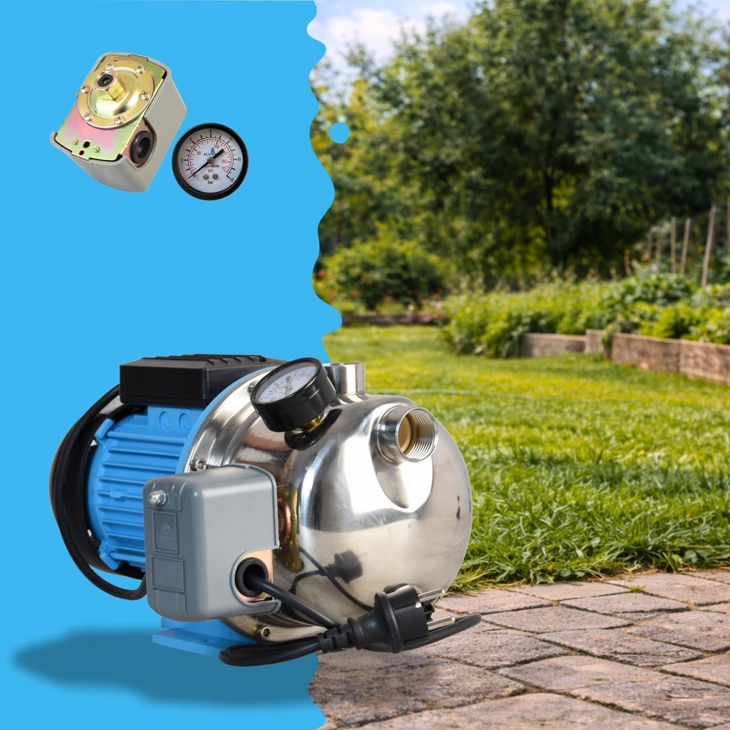 Pompa Hydroforowa JX 1100 (1100 W, 3600 l/h, max. podnoszenie 50 m) do Wody Nawadniania Ogrodu Z OSPRZĘTEM W KORPUSIE