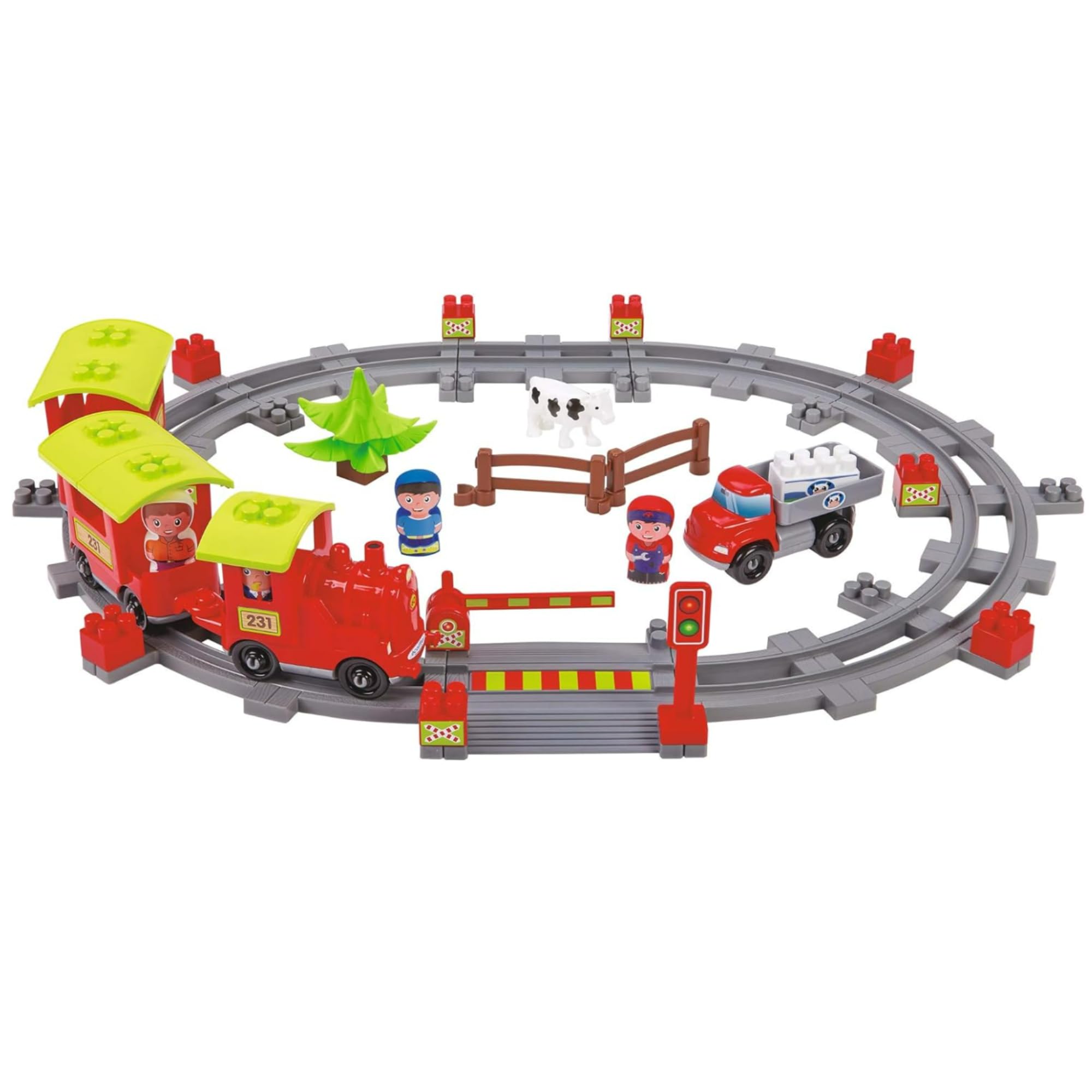 Ecoiffier Abrick Eisenbahn Set – 69-teilig, Mit Lok, Wagons, Gleisen & Figuren, Für Kinder Ab 18 Monaten