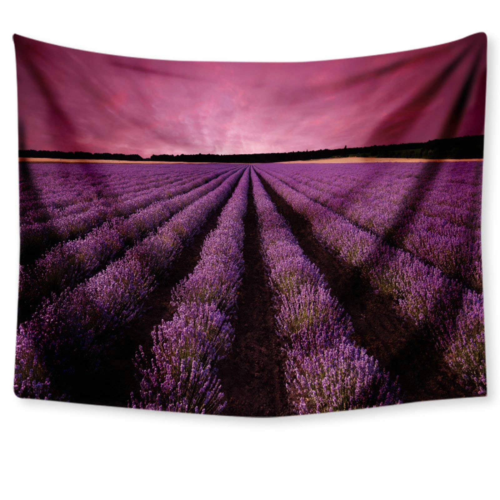 Tapisserie murale vintage champs de lavande violet 150x200cm pour tenture murale décoration