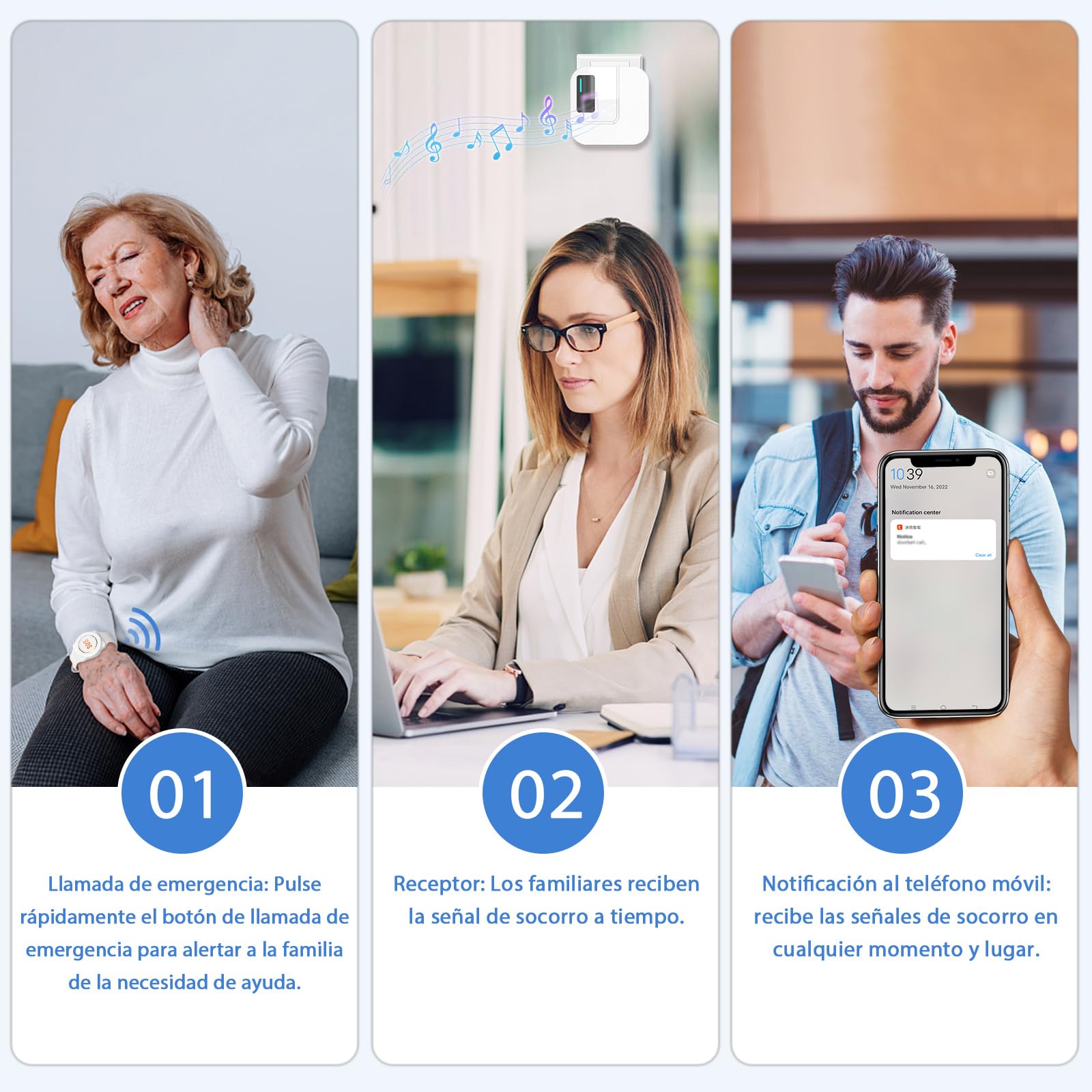 Daytech WiFi Tuya Avisador Personas Mayores,Boton Emergencia Ancianos,Boton Llamada Emergencia,Ideal para Seres Queridos Que Necesitan cuidados en casa (Blanco 1-1)