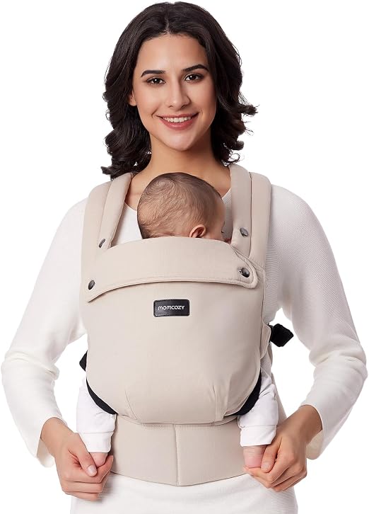 Momcozy Porte-Bébé Ergonomique 100% Coton avec Soutien Lombaire EVA