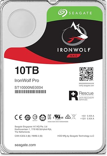Seagate IronWolf Pro, 10 TB, NAS Internal Hard Drive, CMR 3.5 Inch, SATA 6 Gb/s 7,200 RPM, 256 MB Cache, for RAID Network Attached Storage, 3 years Rescue Services, FFP (ST10000NE0004) - 2