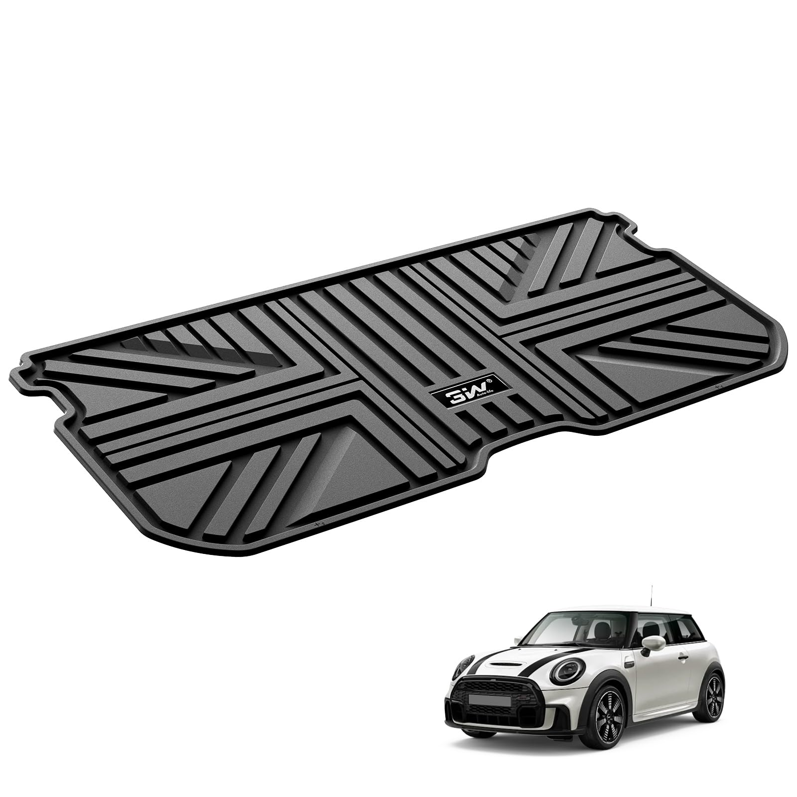 3W Alfombrilla Maletero de Coche para Mini Hatch 3 Puertas F56 2014-2024, TPE Alfombrillas Maletero para Todo Tipo de Clima para Mini Hatch 3 Puertas Juego Completo de Alfombrillas, Accesorios, Negro