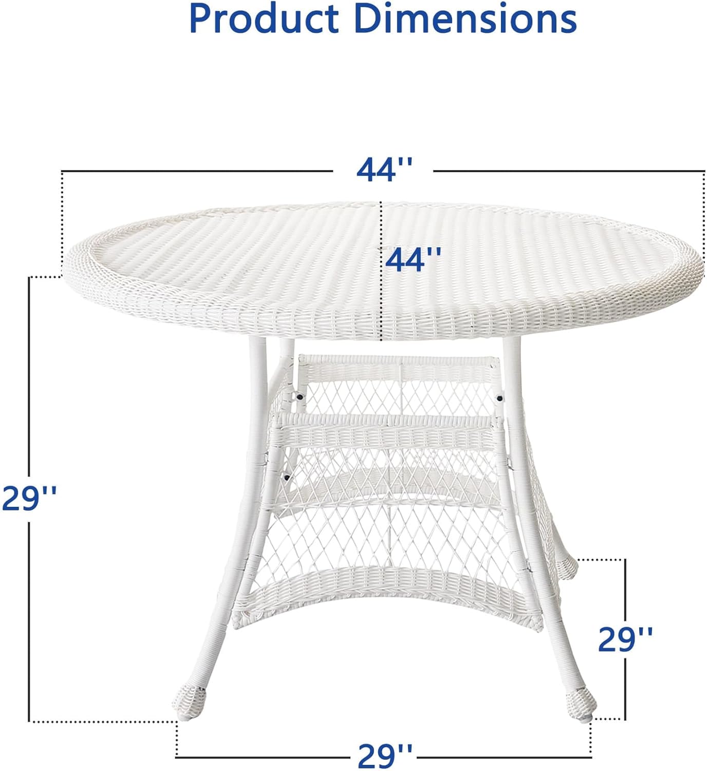 Jeco Wicker Round Dining Table, 44", White