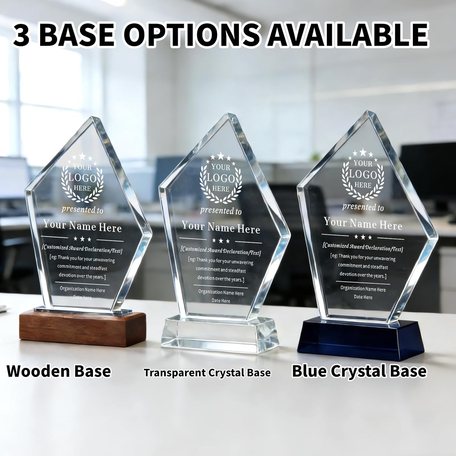 Ship Next Day, Custom Crystal Trophy - Personalized K9 Crystal Trophy with Company Logo & Text Employee Name, Engraved Award for Employee Recognition, Years of Service, Leadership, Appreciation