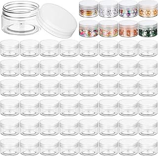 150 Piece 1 Oz Plastic Container Jars with Lids Round Clear Cosmetic Jars Empty Clear Plastic Jars for Lotion, Cream, Ointments, Makeup, Eye Shadow, Rhinestone, Samples, Pot, Travel Storage