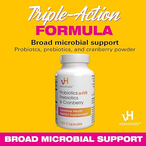 Miniatura 3 de vH essentials Probióticos con prebióticos y arándanos suplemento de salud femenina  120 cápsulas y paquete de spray de limpieza personal