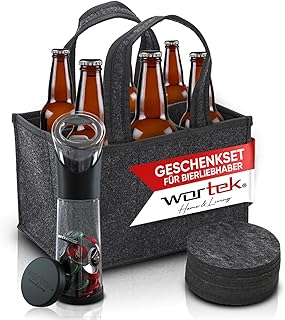 wortek Geschenkset Männer Geschenke - Männerhandtasche Bier Flaschenöffner mit Auffangbehälter Untersetzer Gläser 6er Set, Geschenke für Männer Weihnachten Weihnachtsgeschenke für Männer Papa Geschenk