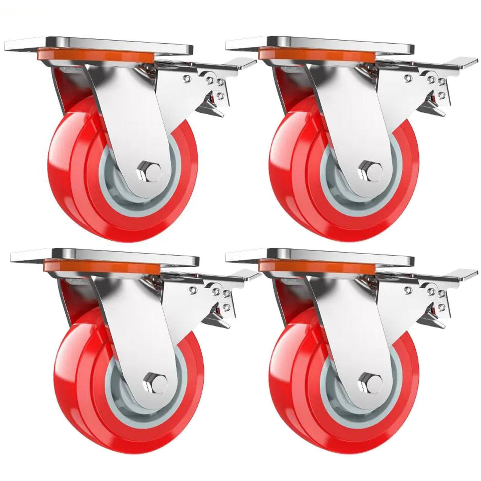 GBRJUYF Heavy Duty Polyurethane Caster Set - 4 Pack 4/5/6/8 Inch Swivel Wheels for Furniture, Workbench, Locking Casters for Enhanced Stability and Easy Mobility
