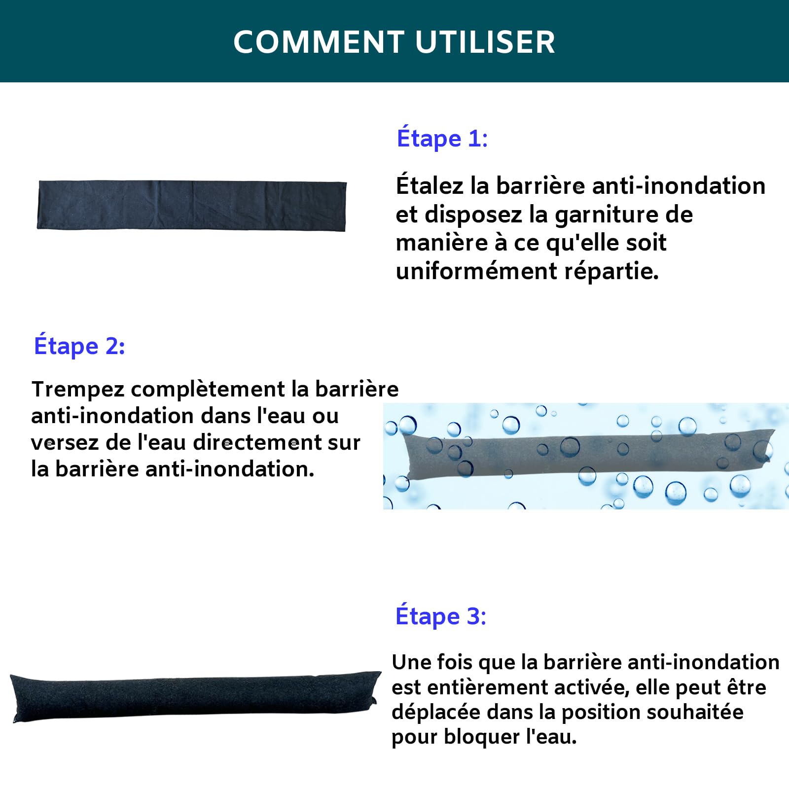 Juego de 4 barreras antiinundación activadas por agua de 150 cm para puerta de casa, bolsas antiinundación sin arena para garaje y sótano (150 cm - 4 unidades)