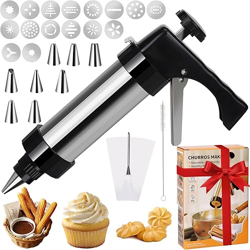 Kit de decoración de pistola de prensa de galletas, 27 piezas de herramientas de horneado premium para prensa de galletas y decoración de pasteles