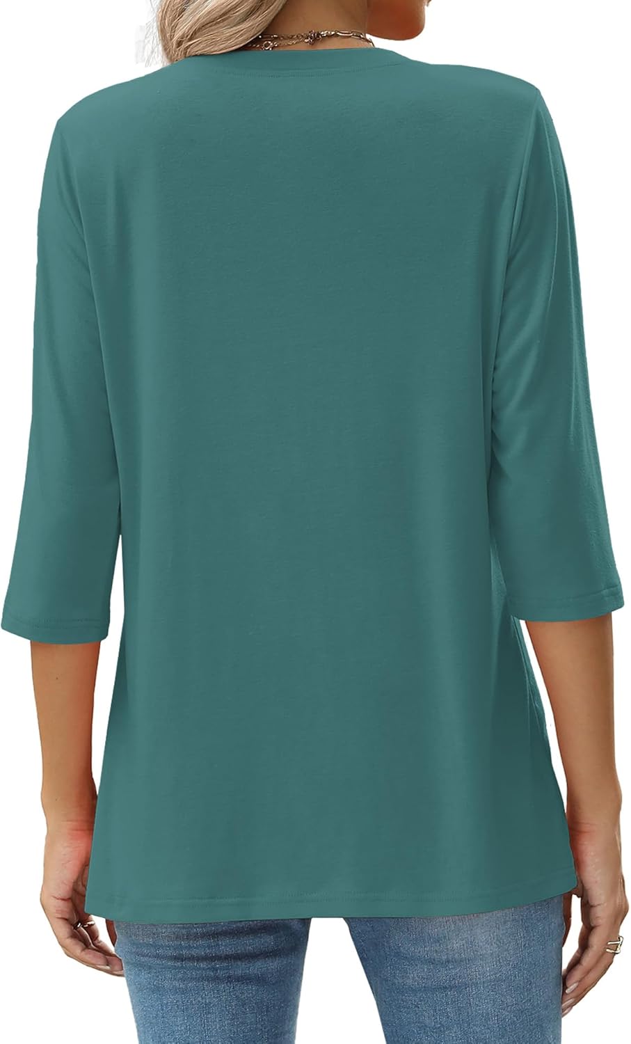 JomeDesign Womens Tops 3/4 Sleeve Shirts Round Neck Loose Casual Blouses Solid Color Tshirts - Image 3