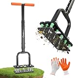 Sakerplus Aerator Lawn Tool, Spike Lawn Aerator with Auto-Return Self-Cleaning Tines, Anti-Fatigue Comfort Pad, Reinforced Anti-Breakage Joints, 15 Steel Tines for Garden Healthy Grass Aeration-Orange