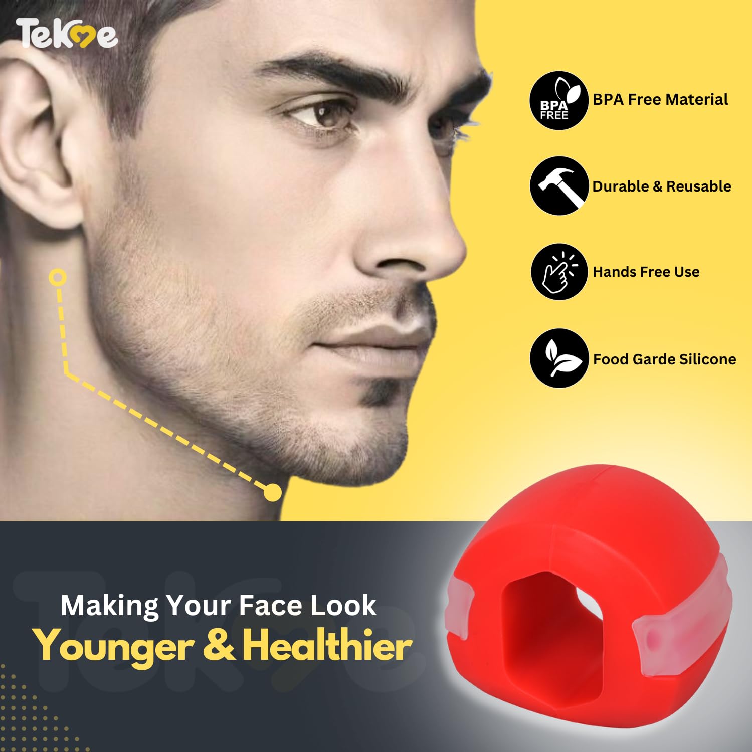 tekme Jawline Exerciser Tool Men, Jaw Exerciser for Men & Women, Helps to Reduce Stress and Cravings, Slim and Tone Your Face (Red-50lbs-Advanced) - Image 2 thumbnail
