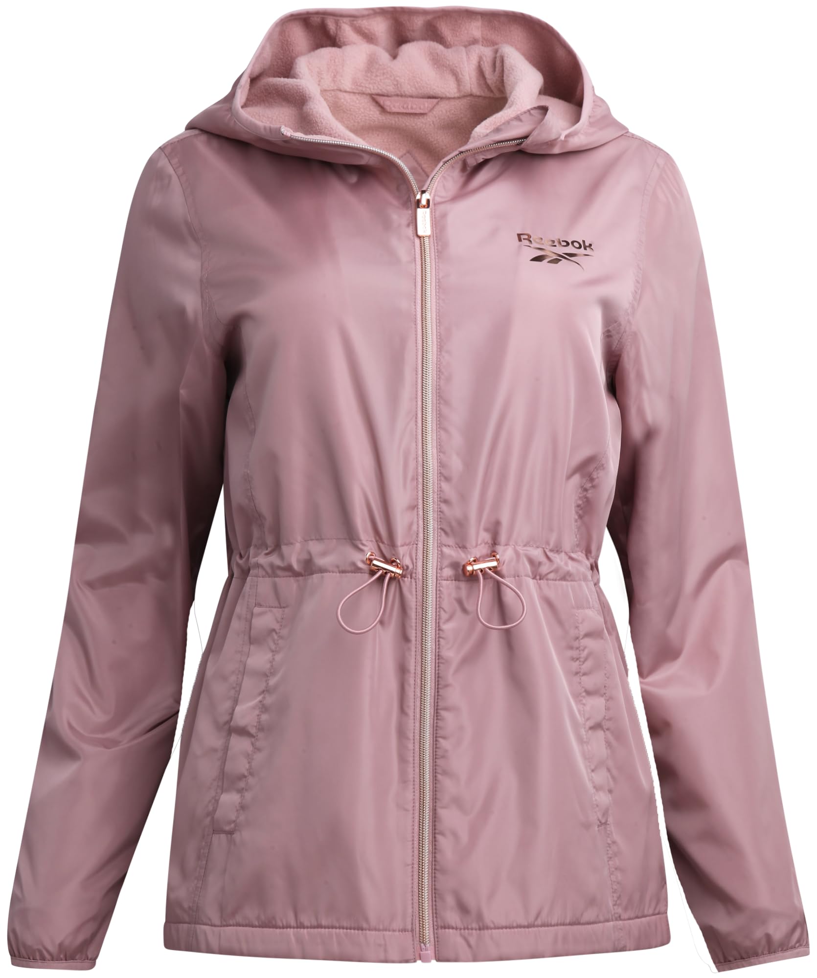 Reebok Womens Windbreaker Jacket - Water Resistant Polar Fleece Windbreaker Jacket for Women with Hood & Cinch Waist Toggles