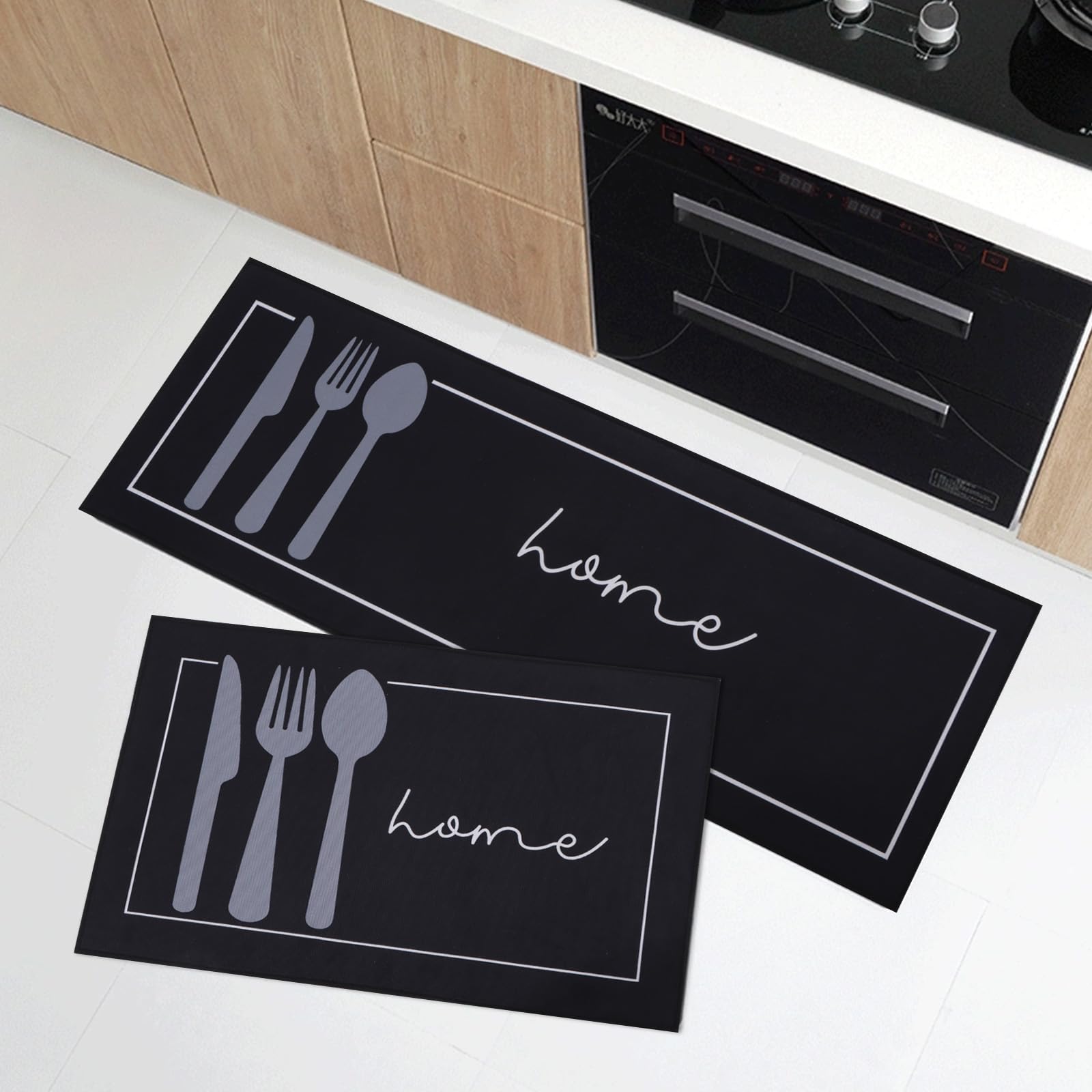 LHHMZ 2-Piece Non-Slip Washable Kitchen & Home Decor Rug Set, 40x60cm + 40x120cm, Black - Image 4