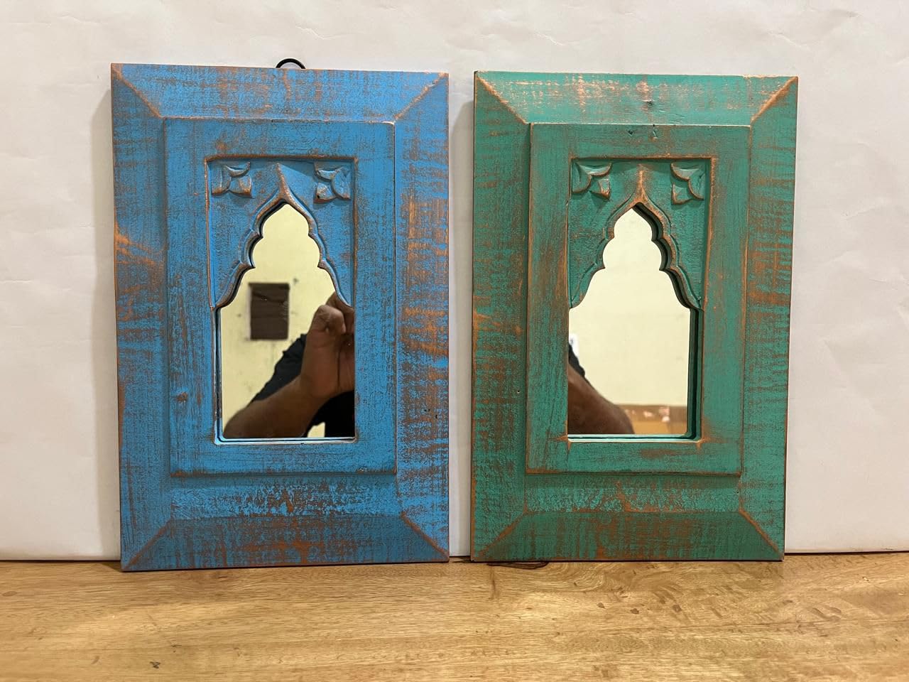 Adeez Gallery Wooden Jharokha Set of 2 Mirror Frame Traditional Double Window Wooden 1 Jharokha Size (20x30) cm Rajasthani Style Hand-Carved Wall Decor Wall Mounted | Couple Photo Frames-image-17