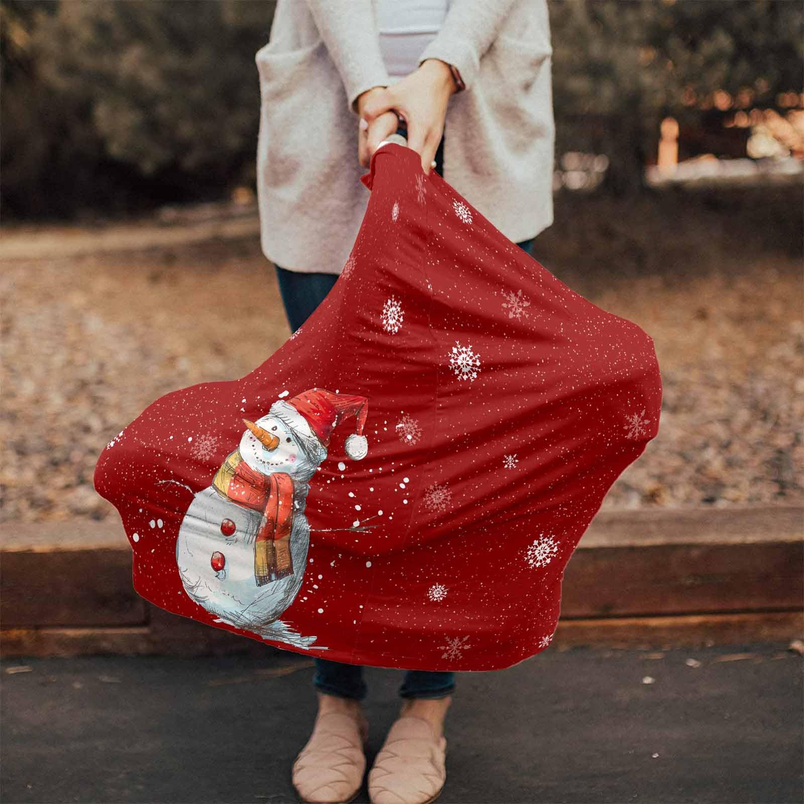 Nursing Cover for Breastfeeding Scarf, Xmas Snowflakes Winter Snowman Red Baby Car Covers Super Soft Multi Use for Canopy Shopping Cart Cover Blanket Stroller Cover