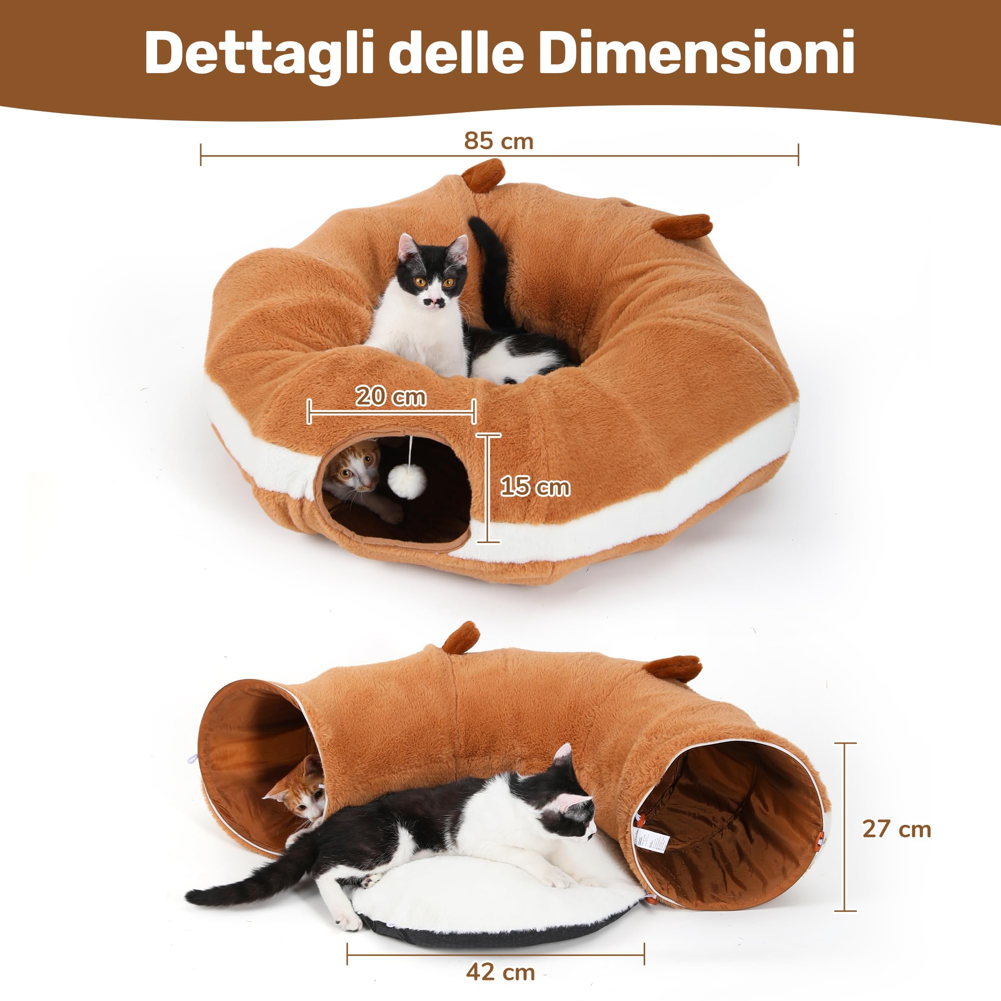 FUKUMARU Tunnel per Gatti,Cuccia Pieghevole XL Con Orecchie di Carta Increspata,Cuscino Lavabile,Tunnel Rotondo a Forma di Ciambelle per Animali Domestici,Giocattolo per Gattini e Conigli,