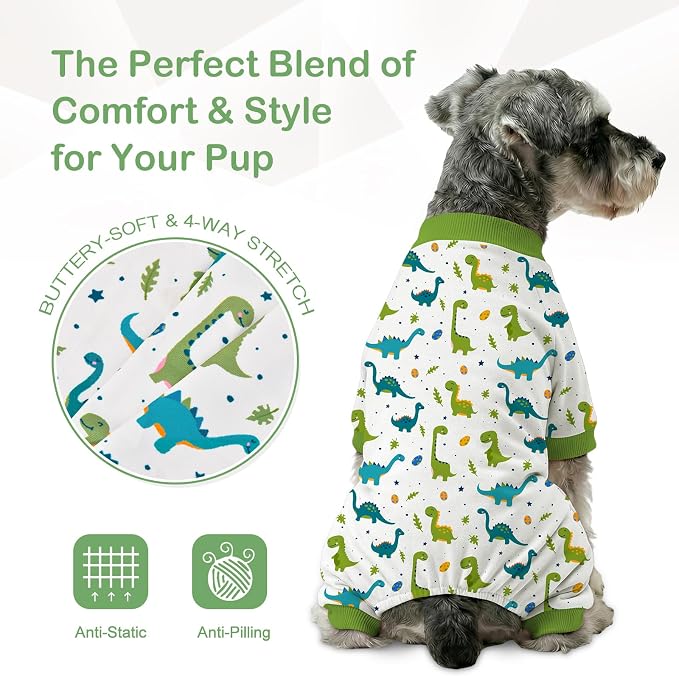 Pijama para Perro Pequeño Mediano Dinosaurio Verde Suave Transpirable miniatura 3