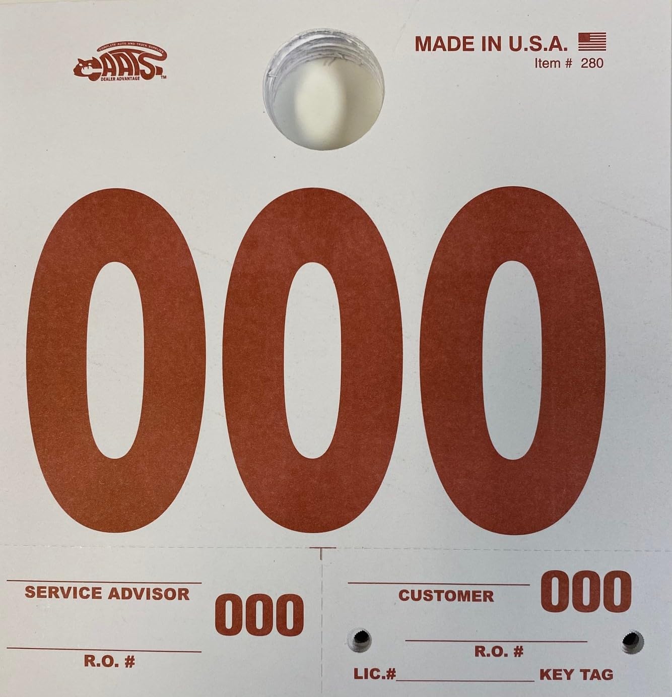 Auto Service Dispatch Numbers Mirror Tags 3-Digit (White) Made in USA 1000/box(U2)