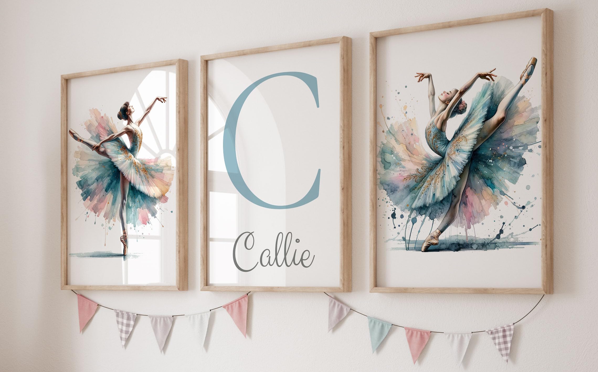 Eviepops Prints Personalised Ballerina Set Of 3 Unframed Poster Prints For Girls Bedroom Playroom, Personalise Name, Ballet Dancer Wall Art, Ballerina Theme Room Decor, Pink Purple Blue (A5) โ image 1