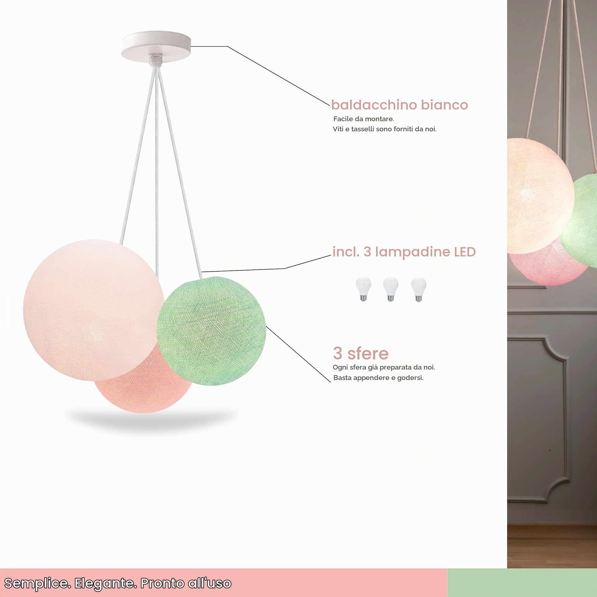 CREATIVECOTTON Lampada a sospensione con sfere fatte a mano (Farfalla, tripla)