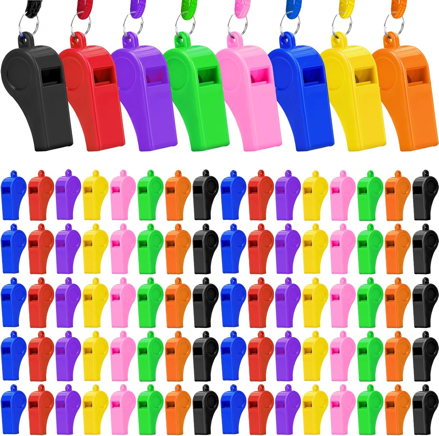 Mototo 72/144/200 PCS Plastic Whistle for Coach with Lanyard Loud Crisp Sound Sports Referee Whistle Multicolor Bulk for Adults Coaches Referees Teachers Officials Polices