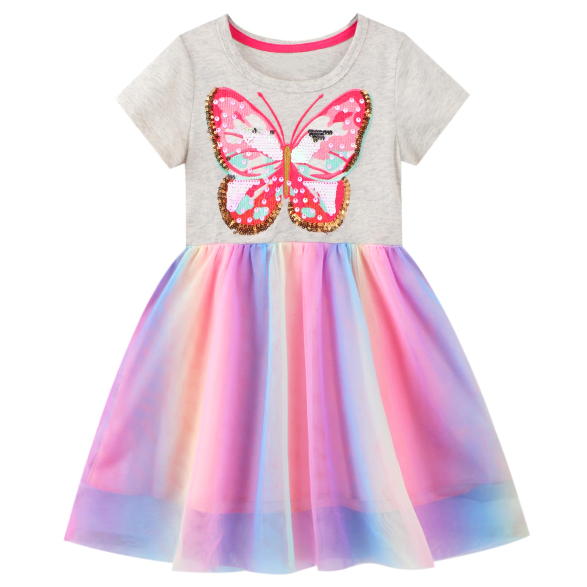 JinBei Vestido para Niñas Algodon Casual Manga Corta/Sin Mangas T-Shirt Vestidos Verano Bordado Animal Vestido para Niña 2-7 Años