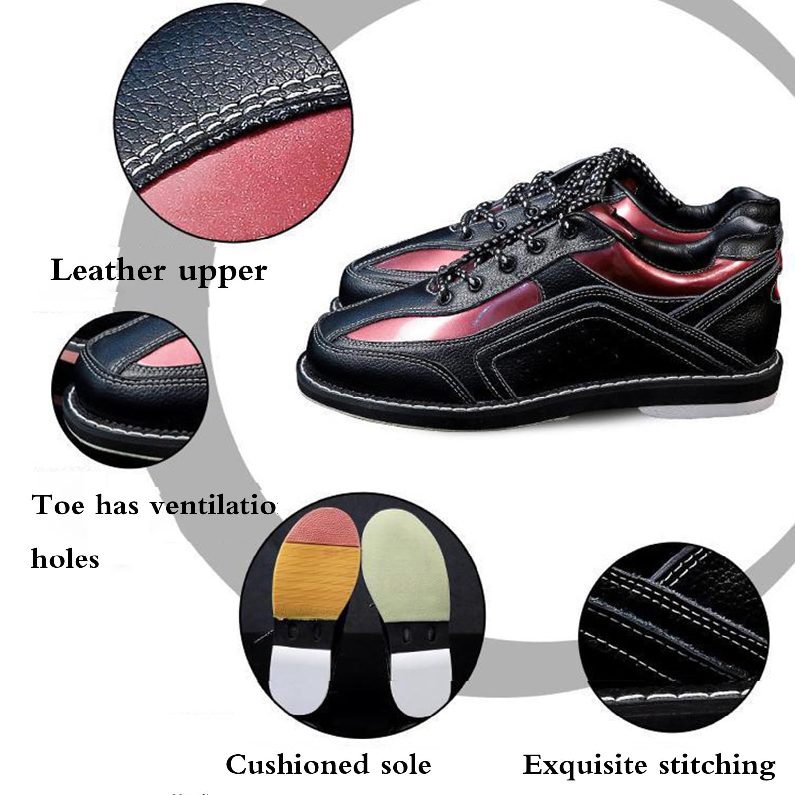 Bowlingschuheleder,Rasen Bowlingschuhe,Unisex Bowling Schuhe,Erwachsene Bowlingschuhe,Anti-Rutsch,Buffer Atmungsaktiv,Mit Wechselsohle,Leichtgewicht,FüR Damen Herren Jugendliche