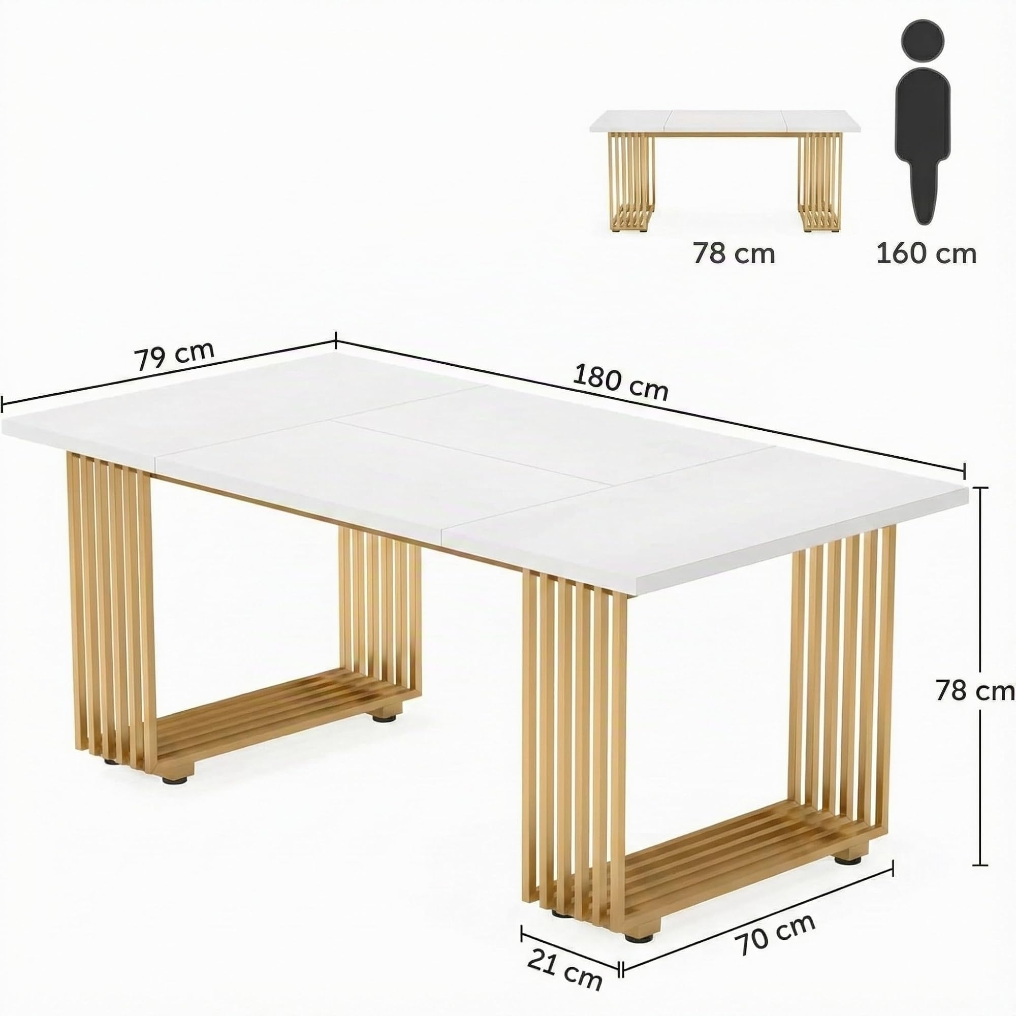 Lailang 180cm Mesa de Comedor, Comedores Modernos, Mesa de Cocina Retro, Mesa Madera, Mesa de Comedor 8 Personas, Mesa Blanca, 180 x 80 x 78 cm, Blanco