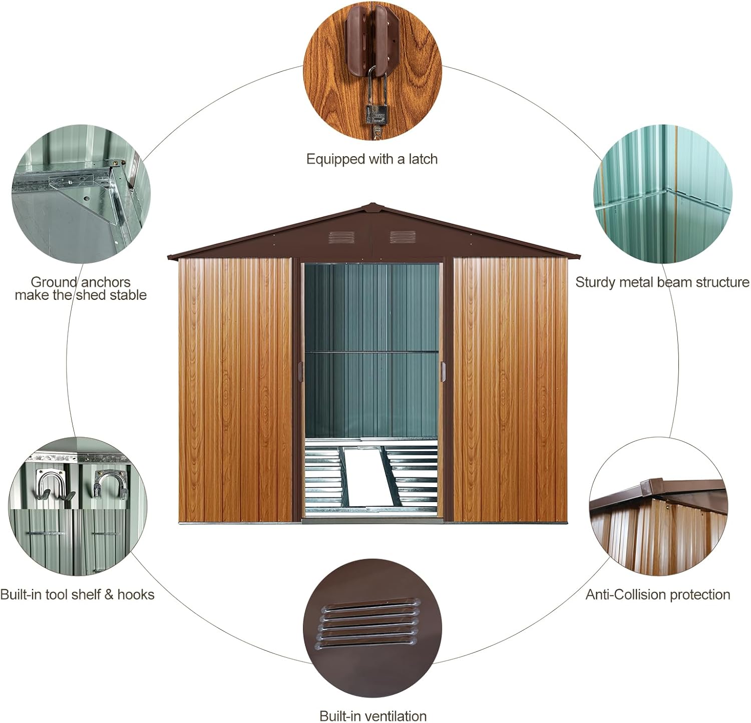 10 x 8 FT Outdoor Metal Storage Shed with Window and Punched Vents,Heavy Duty Storager House w/Sliding Doors & Padlock,Large Waterproof Tool Sheds for Garden,Backyard,Lawn,White