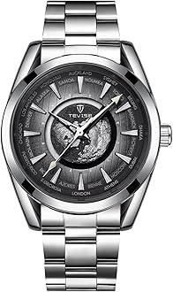 Men Luxury Automatic Mechanical Watch Earth Luminous Pointer Waterproof Sports Stainless Steel/Leather Watches