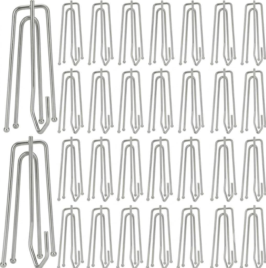 150 Pcs Stainless Steel Curtain Pleat Hook 4 Prongs Pinch Pleat Hooks Curtain Hooks for Drapes Drapery Pins Curtain Clips Traverse Pleater for Window Door Bathroom Curtain