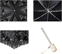Vista 7 de LCY Paraguas plegable del sol/de la lluvia/de la nieve del Anti-UV de la doble cubierta del cordón bordado Negro